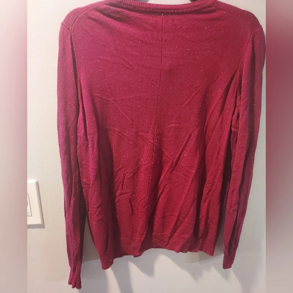 Nicole Miller Original Wine and Silver Sparkle Button Up Long Sleeve Cardigan XL - Picture 9 of 10